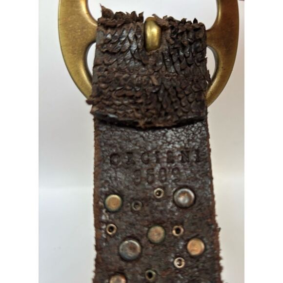 Vintage Orciani Leather Scales Studded Textured Brown Belt  display picture 3